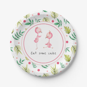 Eat Cake Tropical Floral Flamingo Party Paper Plate