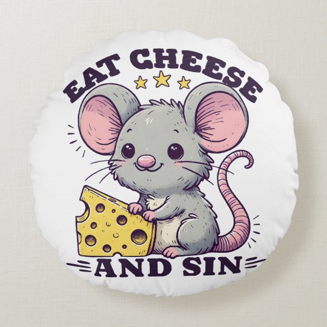 Eat Cheese And Sin Round Pillow (Front)