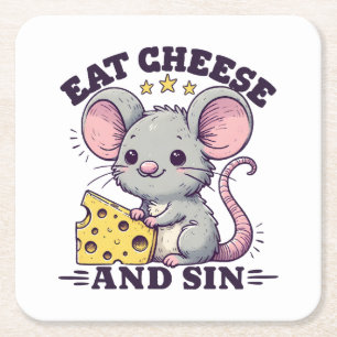 Eat Cheese And Sin Square Paper Coaster
