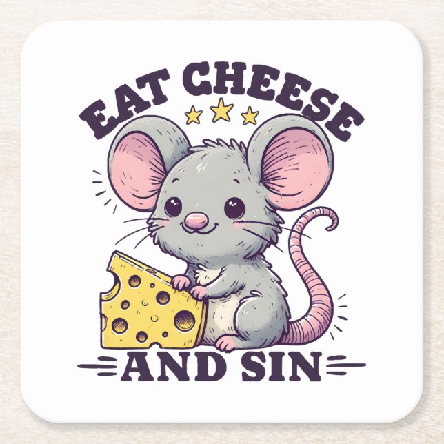 Eat Cheese And Sin Square Paper Coaster (Front)