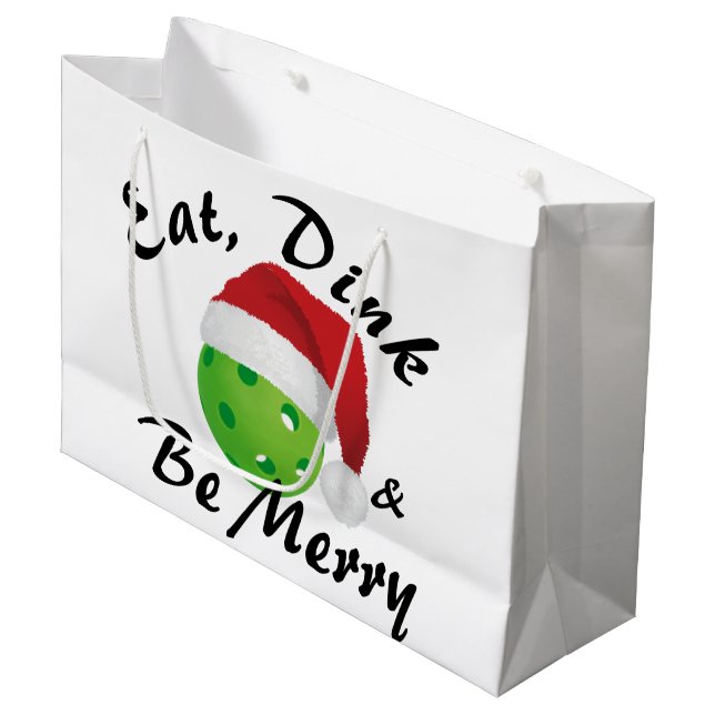 Eat, Dink and Be Merry Christmas Pickleball Large  Gift Bag (Front Angled)