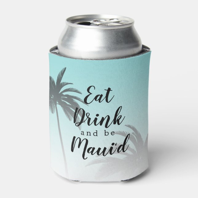 Eat Dink Be Mauid Monogram Tropical Beach Wedding Can Cooler (Can Front)
