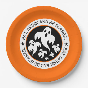 Eat, Drind and be Scared Happy Halloween Ghosts Paper Plate
