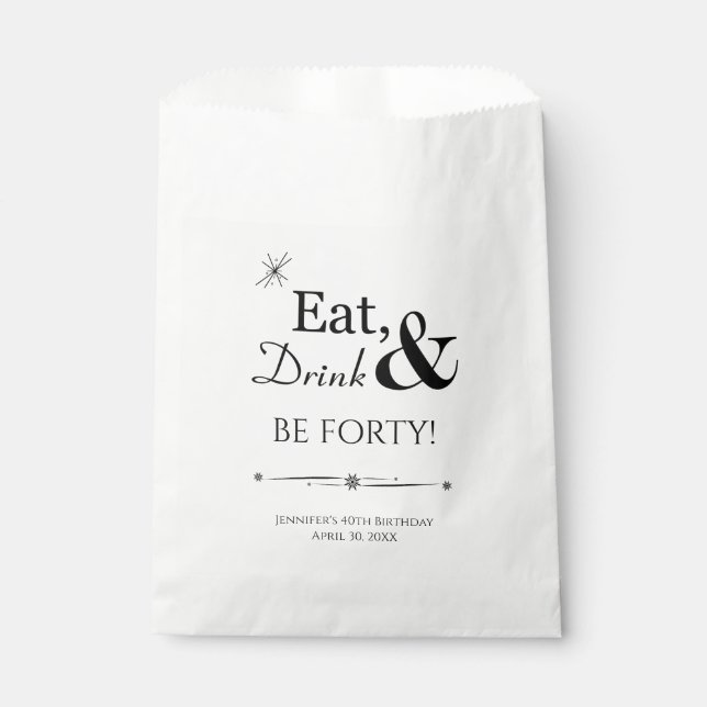 Eat Drink and Be Forty Funky Retro 40th Birthday Favour Bag (Front)