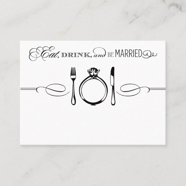 Eat Drink and Be Married Black Elegant Wedding Place Card (Front)