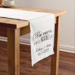 Eat Drink and Be Married Black Wedding Monogram Short Table Runner<br><div class="desc">Elegant vintage inspired wedding reception table runner features black "Eat Drink and Be Married" stylish mixed typography and a monogram of the bride and groom names and wedding date. The white background colour can be customized.</div>