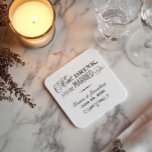 Eat Drink and Be Married Black Wedding Monogram Square Paper Coaster<br><div class="desc">Wedding coasters feature an elegant white "Eat,  Drink,  and Be Married" mixed typography design with scroll accents and a custom monogram that includes the bride and groom's name and wedding date. White background colour can be customized to coordinate with your wedding colour scheme.</div>