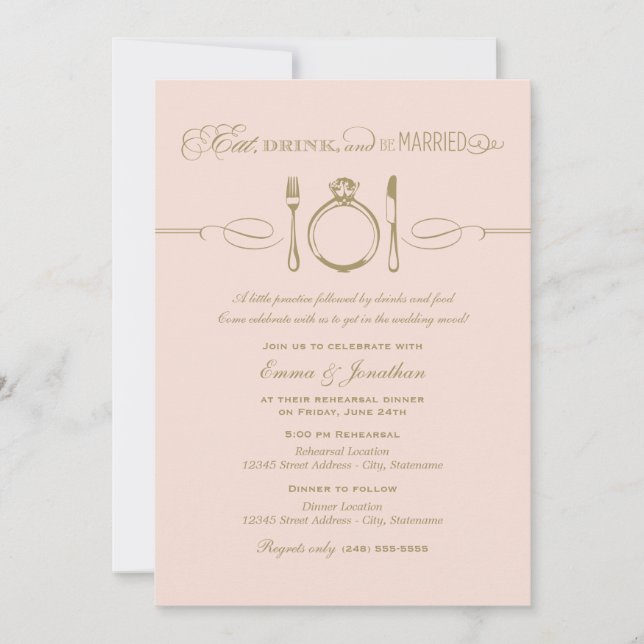 Eat Drink and Be Married Blush Rehearsal Dinner Invitation (Front)