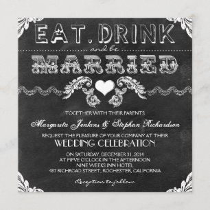 eat drink and be married chalkboard wedding invite