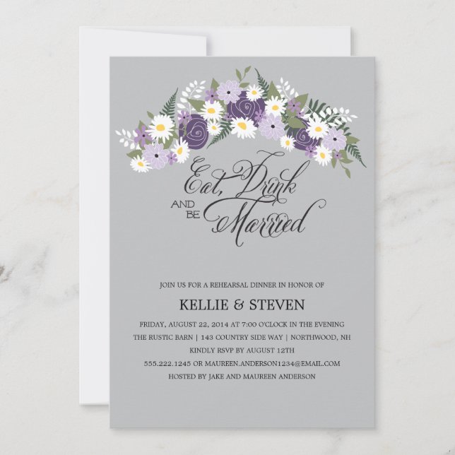 Eat Drink and Be Married Floral Wreath Invitation (Front)