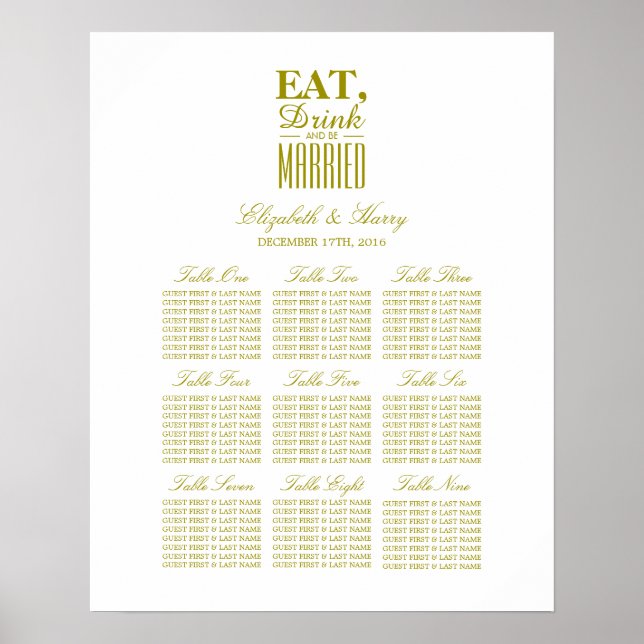 Eat, Drink and be Married Gold Seating Chart (Front)