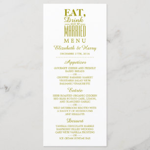 Eat, Drink and be Married Gold Wedding Menu