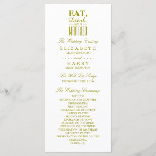 Eat, Drink and be Married Gold Wedding Program