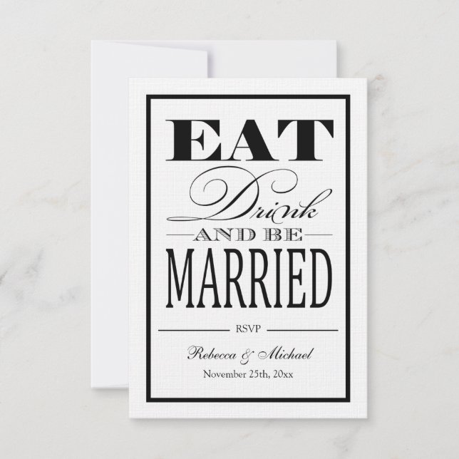 Eat Drink and be Married - Linen Paper RSVP Card (Front)