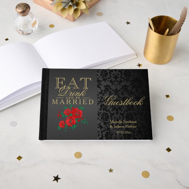 Eat, Drink and Be Married Red Guestbook (Front Open)