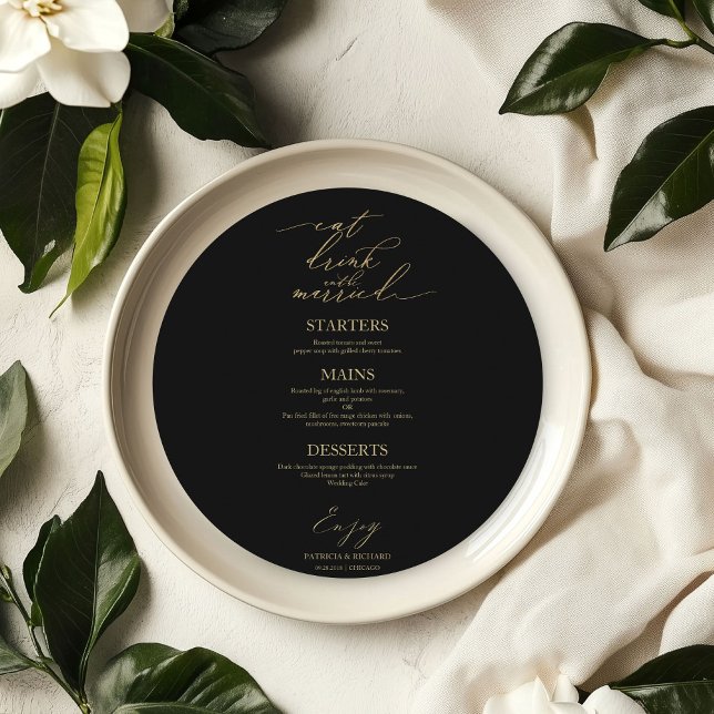 Eat Drink and Be Married Round Menu Card For Plate (Creator Uploaded)