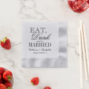 Eat drink and be married silver coined wedding napkin