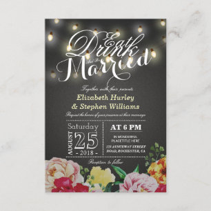 EAT Drink and Be Married String Light Chic Floral Invitation
