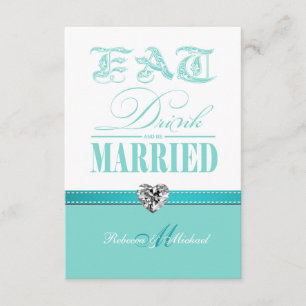 Eat Drink and be Married - Teal Blue RSVP Card