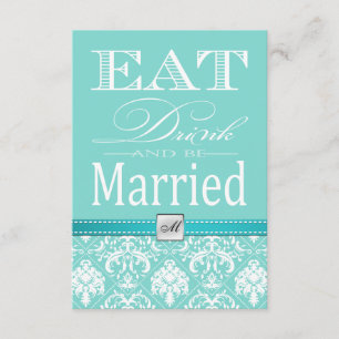 Eat Drink and be Married - Teal Blue RSVP Card