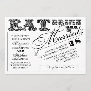 eat drink and be married typography wedding invite