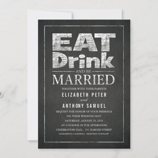 Eat Drink and Be Married Unique Creative Wedding Invitation (Front)