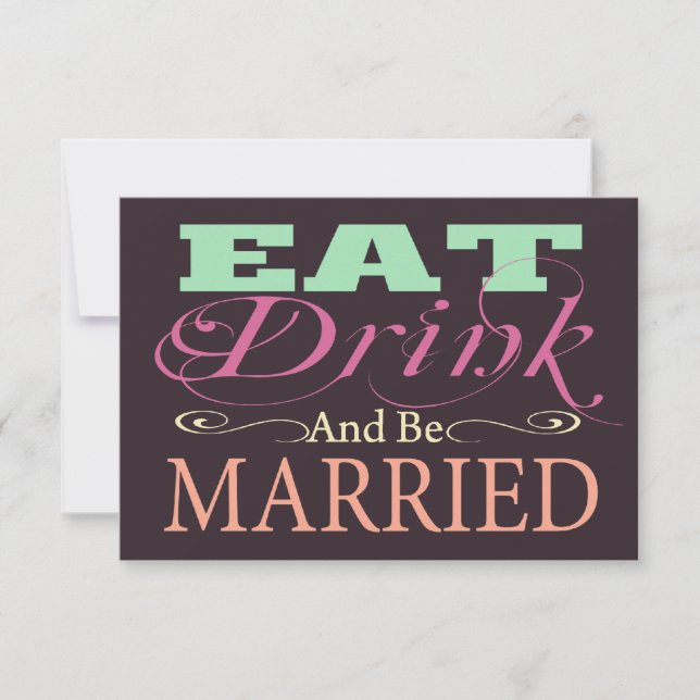 Eat Drink And Be Married Wedding RSVP Card (Front)