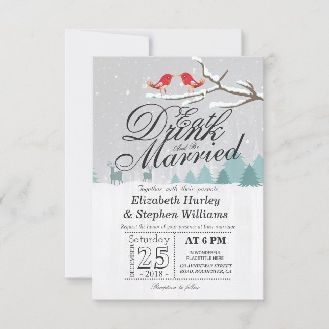 EAT Drink and Be Marry Winter Wedding Invitation (Devant)