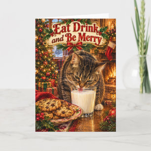Eat Drink and Be Merry Cat Christmas Card