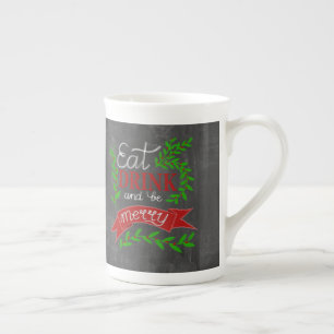 Eat, Drink and be Merry chalkboard Bone China Mug