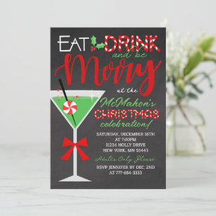 Eat, Drink and Be Merry Chalkboard Christmas Party Invitation