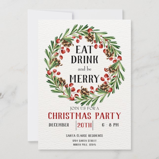 Eat Drink and be Merry Christmas Invitation  (Front)