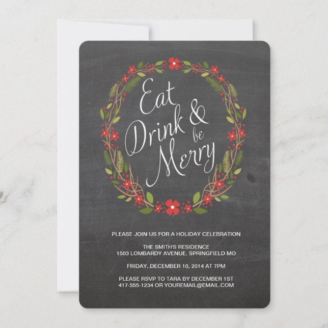 Eat, Drink and Be Merry Christmas Party Invitation (Front)