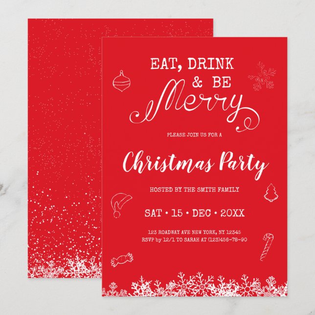 Eat, Drink and be Merry Christmas Party Invitation (Front/Back)