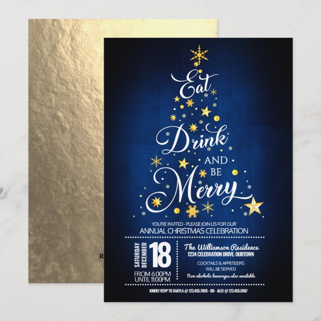 Eat, Drink and Be Merry Christmas Party Invitation (Front/Back)