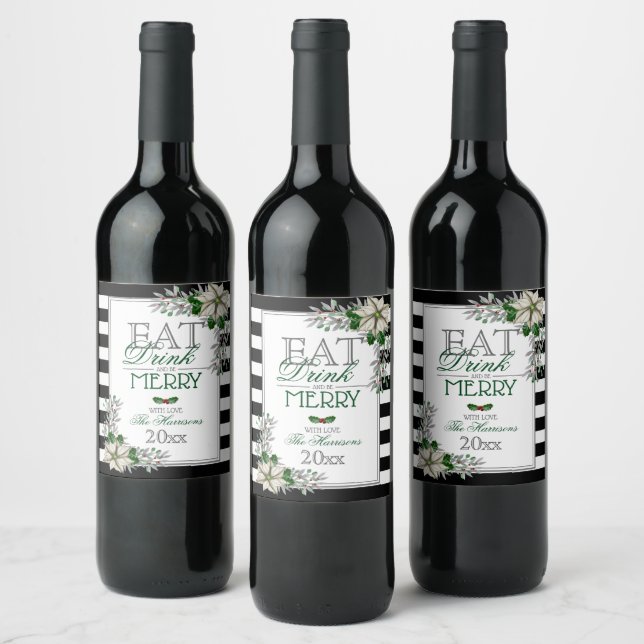 Eat Drink and Be Merry Christmas Wine Label (Bottles)