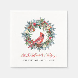 Eat Drink and be Merry Christmas Wreath Cardinal N Napkin