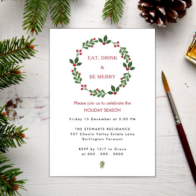 Eat Drink and Be Merry Elegant Christmas Holiday Invitation (Creator Uploaded)