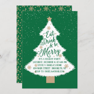 Eat Drink and Be Merry Green Christmas Tree Party Invitation