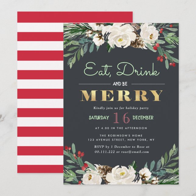 EAT, DRINK and BE MERRY | holiday party Invitation (Front/Back)
