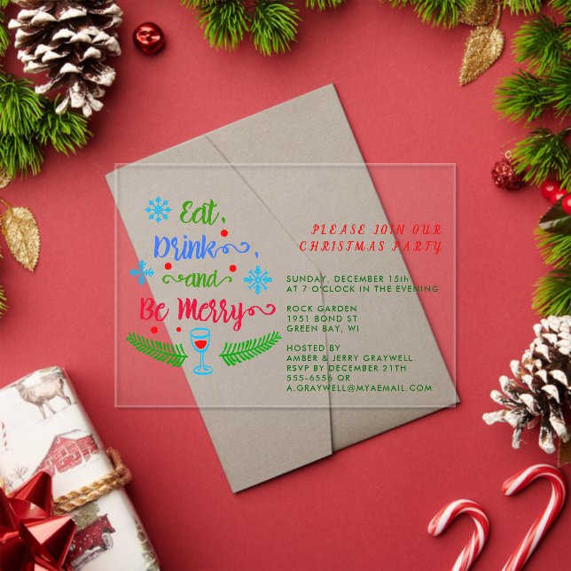 Eat, Drink and Be Merry, Join Our Christmas Party Acrylic Invitations (Insitu (Holiday))