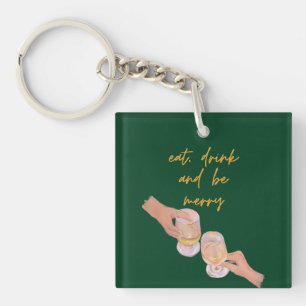 Eat, Drink and be Merry, Merry, Christmas, Retro Keychain