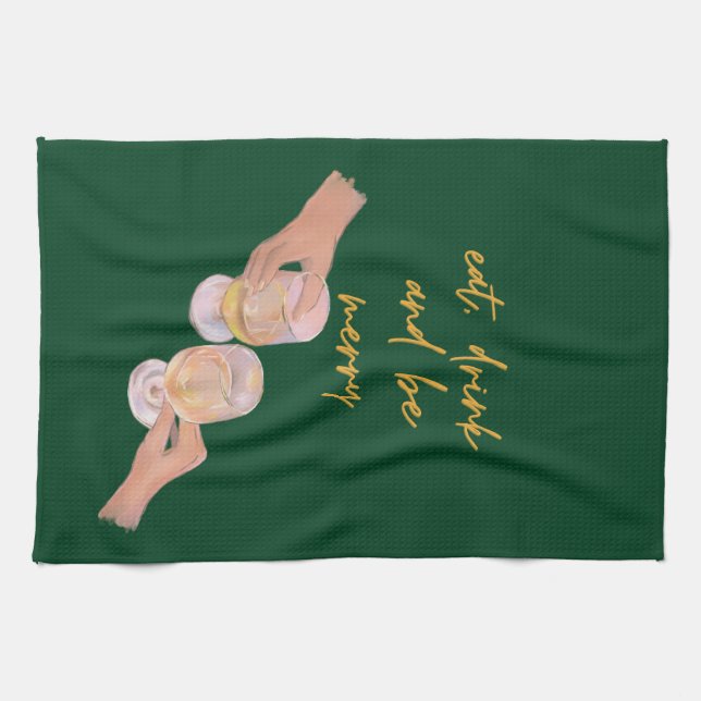 Eat, Drink and be Merry, Merry, Christmas, Retro Kitchen Towel (Horizontal)