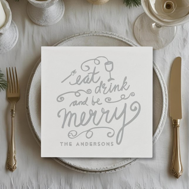 Eat Drink and be Merry Personalized Christmas Napkin (Creator Uploaded)
