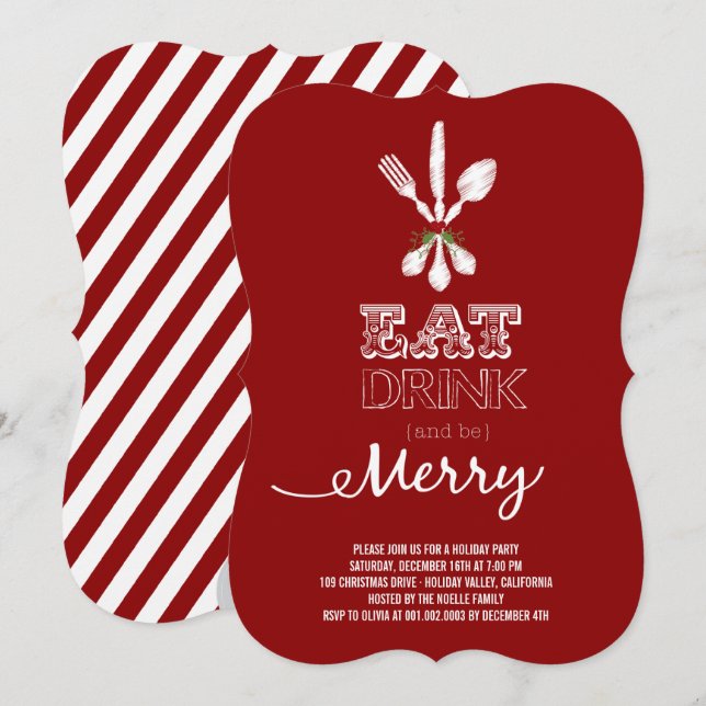 Eat Drink and Be Merry Rustic Holiday Party Invite (Front/Back)