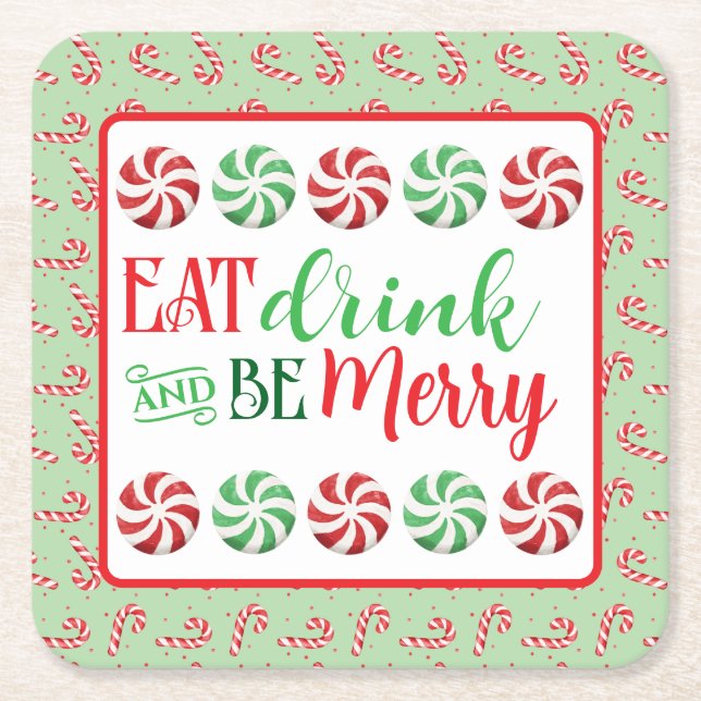 Eat Drink and Be Merry Square Paper Coaster (Front)