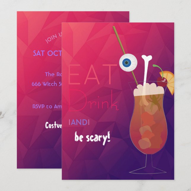 Eat, Drink and be Scary Adult Halloween Party Invitation (Front/Back)
