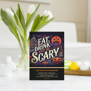 Eat Drink and Be Scary Black Halloween Party  Invitation