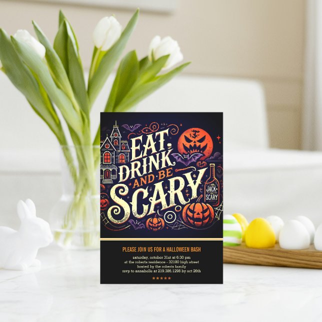 Eat Drink and Be Scary Black Halloween Party  Postcard (Creator Uploaded)