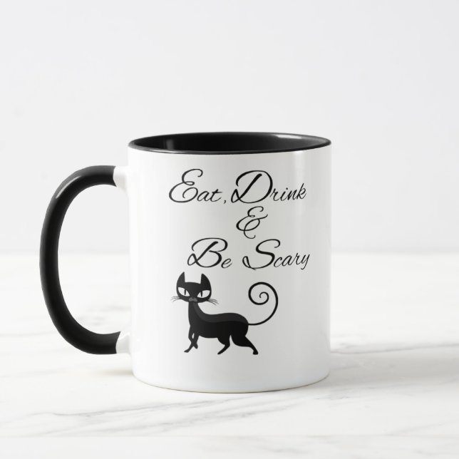 Eat Drink And Be Scary Cat Funny Cute Spooky Hallo Mug (Left)